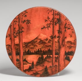 Oregon Myrtlewood Mt Ranier Decorated Tray c1920s