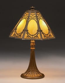 Bradley & Hubbard Six-Sided Slag Glass Lamp c1920s
