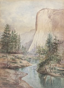 Mary Elizabeth Bruenn (1854-1928) Large Watercolor Yosemite El Capitan c1900