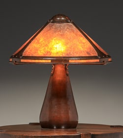 Rare Dirk van Erp Hammered Copper & Mica Lamp c1915