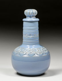 North Dakota School of Mines Julia Mattson Hand-Carved Blue Covered Vase 1919
