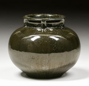Fulper Pottery Mirror Black Spherical Vase c1917-1920
