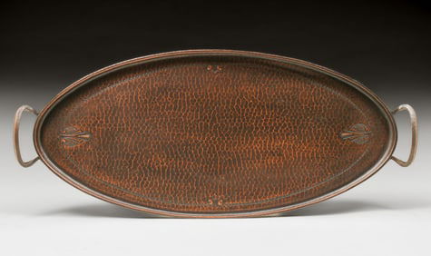 Roycroft Hammered Copper Two-Handled Oval Tray c1920s