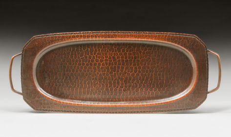 Roycroft Hammered Copper Rectangular Two-Handled Tray c1920s