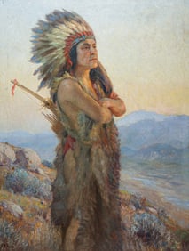Nicholas Richard Brewer (1857-1949) Chicasha Indian Chief Lux Oshy "Fading Glories" c1920s