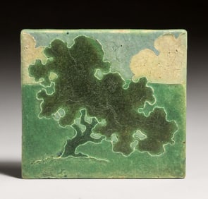Grueby Faience Oak Tree Tile c1905