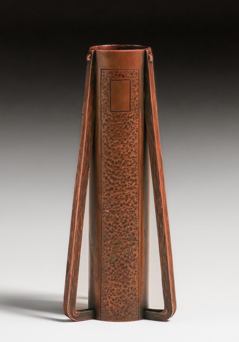 Karl Kipp Hammered Copper Three-Buttress Handled Vase c1910 (1 of 4)
