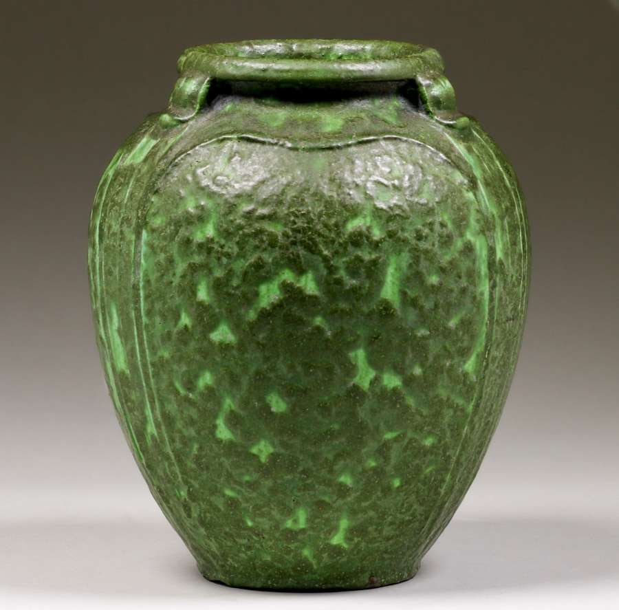 Grueby Pottery Curdled Matte Green Bulbous Vase c1905 (1 of 4)
