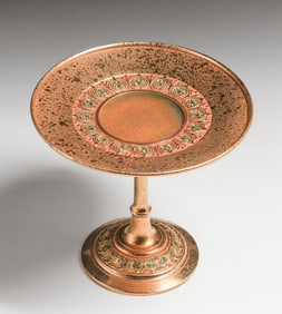 Louis C. Tiffany Furnaces Gilt Bronze, Inset Glasss & Enamel Compote c1900s
