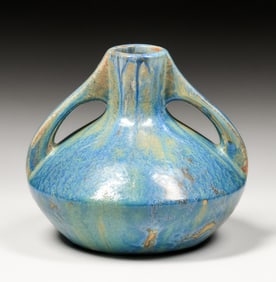 Pierrefonds - French Two-Handled Blue Crystalline Vase c1910