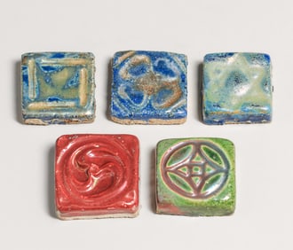 Pewabic Pottery Group of 5 Tiles c1920s