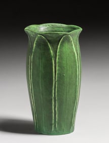 Grueby Faience Matte Green Leaves Vase c1905