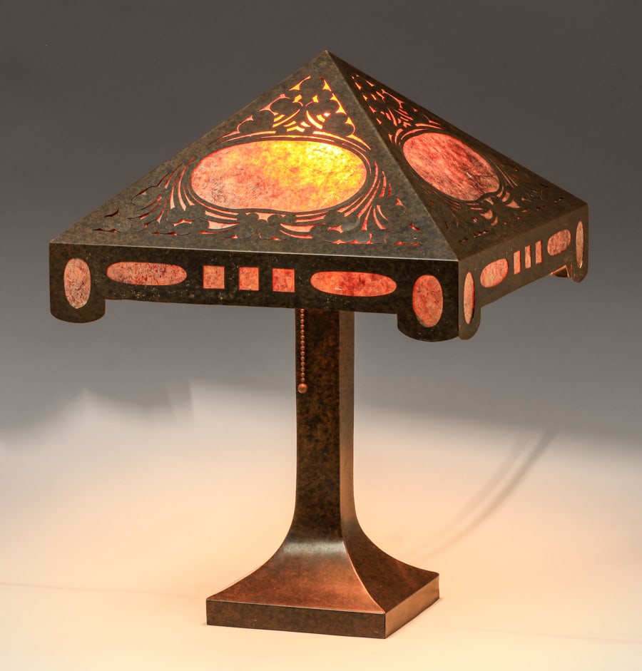 Frost - Dayton, Ohio Arts & Crafts Cutout Copper & Mica Lamp c1910 (1 of 6)