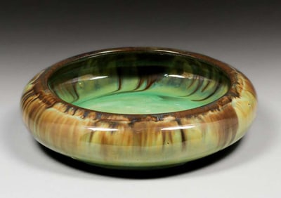 Fulper Pottery Green & Black Flambe Bowl c1910s