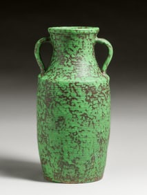 Weller Coppertone 14"h Two-Handled Vase c1920s