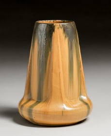 Large Fulper Pottery Orange & Mirror Black Flambe Buttress Vase c1910s
