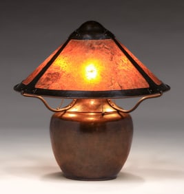Dirk van Erp Hammered Copper & Mica Bulbous Lamp c1913-1914
