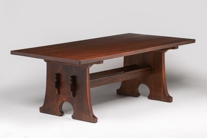 L&JG Stickley 84" Mouse-Hole Trestle Table c1910