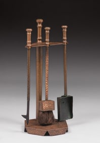 Arts & Crafts Hammered Copper Fireplace Tools c1910s