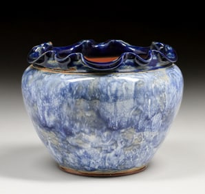 Royal Doulton Cobalt Blue Ruffled Rim Stoneware Jardiniere c1920s