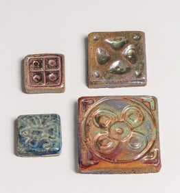 Lot of 4 Pewabic Iridescent Glazed Tiles c1920s