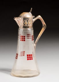 WMF - German Etched Glass & Silver-Plated Pitcher c1905