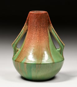 Fulper Pottery Two-Handle Copperdust Green Flambe Vase c1910s