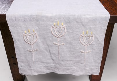 Arts & Crafts Period Hand-Embroidered Table Runner c1910