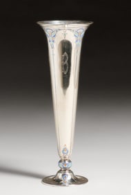 Tiffany & Co Sterling Silver & Enamel 12" Vase c1910
