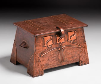 Liberty & Co - J & F Pool Ltd - Hayle, Cornwall Hammered Copper Coal Box c1900s