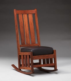 Gustav Stickley #387 Slatted Sewing Rocker c1910