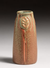Rookwood Pottery #2136 Matte Reddish Green Peacock Feather Vase 1914