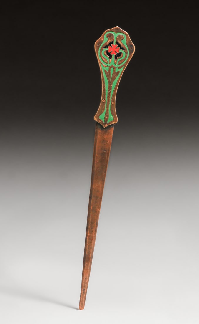 Art Crafts Shop - Buffalo Copper & Enamel Paper Knife c1905: Art Crafts Shop - Buffalo Copper & Enamel Paper Knife c1905. Unsigned. Excellent original patina. Original enamel in perfect condition. 12.25" long x 1.75"w FREE NATIONWIDE SHIPPING Free Nationwide