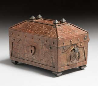 German Arts & Crafts Hand-Forged Iron Casket c1900