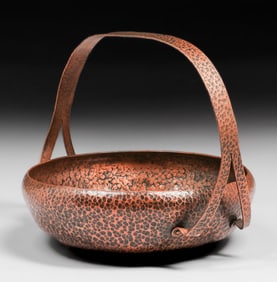 Joseph Heinrichs Hammered Copper One-Handle Basket c1910s
