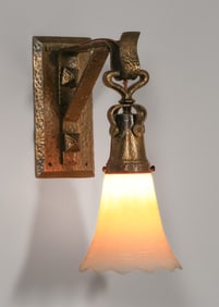 Arts & Crafts Brass Sconce Bournique Glass Shade Kokomo Indiana c1910s