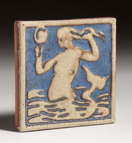 Grueby Faience Mermaid Tile c1905