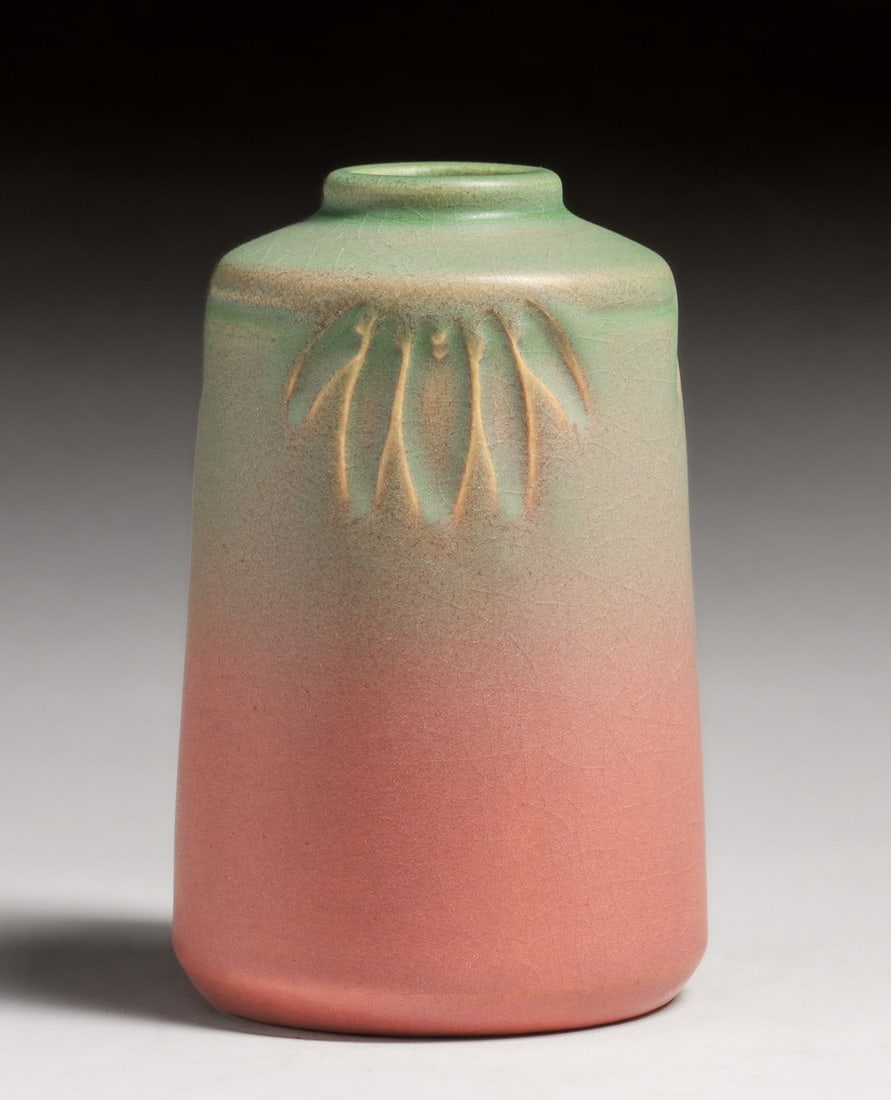 Rookwood Pottery #1903 Matte Green & Pink Vase 1915 (1 of 5)