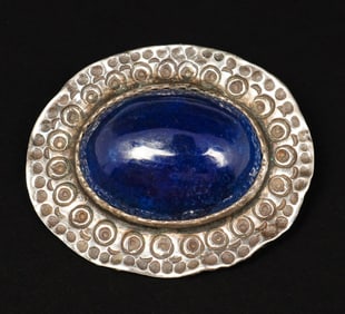 Arts & Crafts Sterling Silver & Blue Cabochon Brooch c1910s