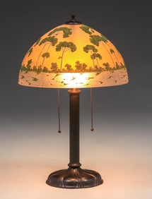 Pairpoint Reverse-Painted Southern Pine Tree Sunset Lamp c1910s