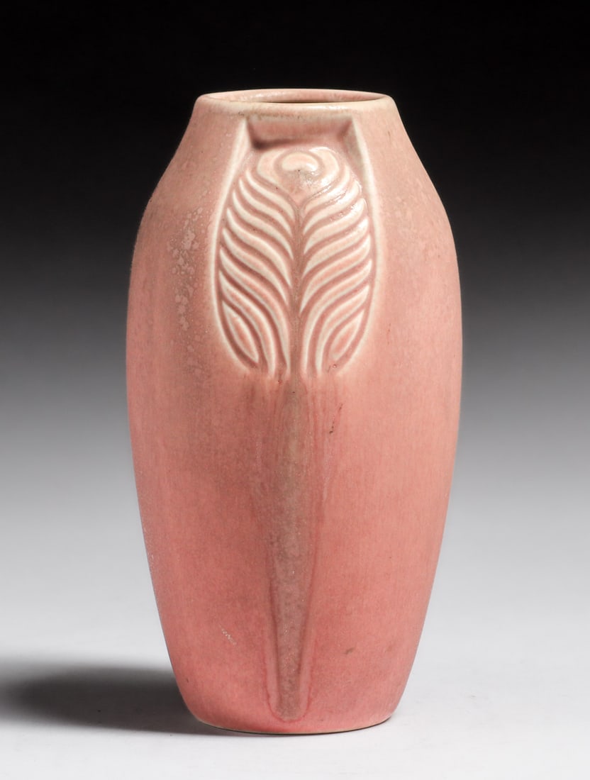 Rookwood Pottery #2402 Matte Pink Peacock Feather Vase 1921 (1 of 4)