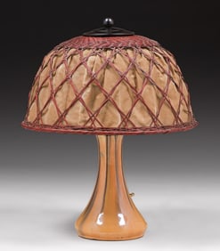 Fulper Pottery & Japanese Wicker Shade Lamp c1910