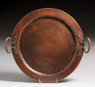 Onondaga Metal Shops Hammered Copper Two-Handled Tray c1910