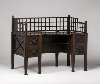 Important Early Joseph McHugh - New York Four-Drawer Desk & Chair c1902