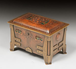 Phoebe Anna Traquair (1852-1936) Glasgow Copper, Brass & Enamel Box c1905