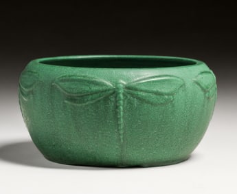 Weller Bedford Matte Green Dragonfly Bowl c1910