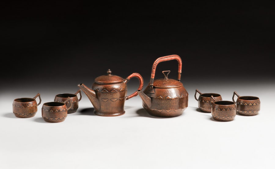 WMF - German Secessionist Hammered Copper Tea Set c1905 (1 of 18)