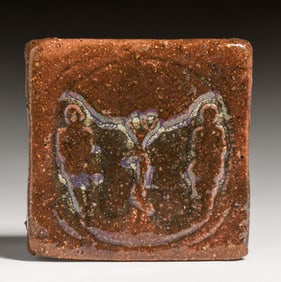Pewabic Pottery Iridescent "Adam & Eve" Tile c1920s