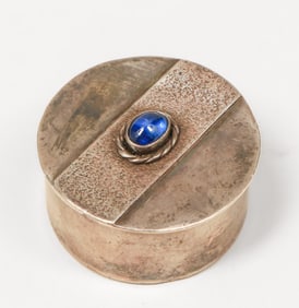 Arts & Crafts Period Sterling Silver Pill Box Blue Cabochon c1910