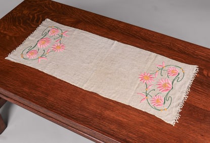 Arts & Crafts Period Hand-Embroidered Table Runner c1910